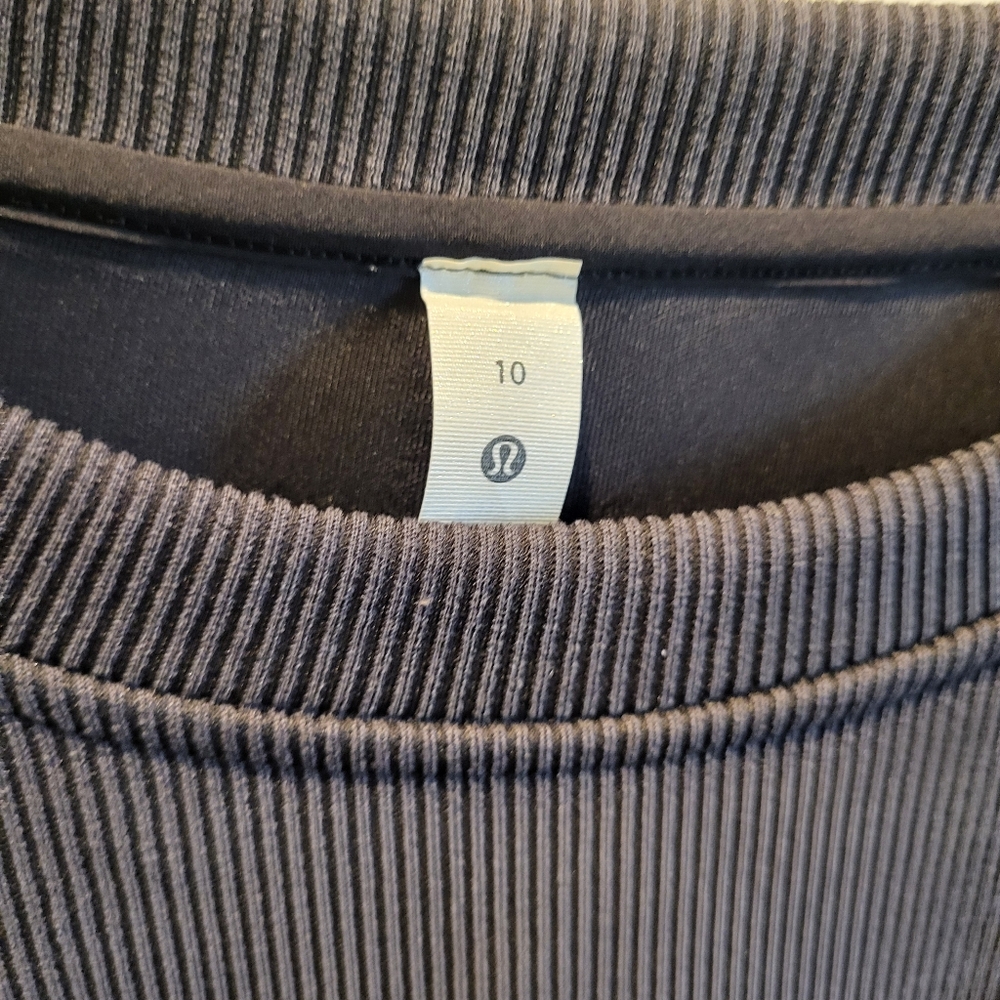 Lululemon Ribbed Softstreme T-Shirt Dress Black Short Sleeve Pockets Size 10 - Picture 6 of 9